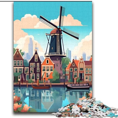 1000-teiliges Puzzle für Erwachsene und Jugendliche, Amsterdamer Windmühlenreise, anspruchsvolles Spiel und Familienspiel, Wichtelgeschenke (38x52cm), 1000 Teile von NGZITNFXL