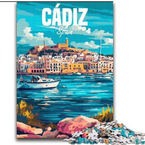 1000-teiliges Puzzle für Erwachsene und Jugendliche, Cadiz, Spanien, Stressabbau, schwierige Herausforderung mit passendem Poster und Quizblatt (38x52cm), 1000 Teile von NGZITNFXL