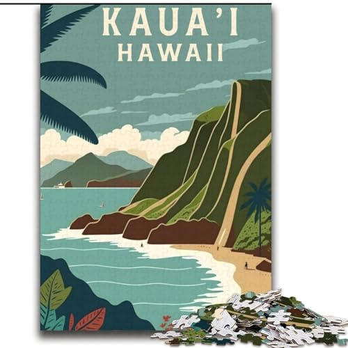 1000-teiliges Puzzle für Erwachsene und Jugendliche, Kauai, Hawaii, Reise-Stressabbau, Urlaub zu Hause, Zeit totschlagen, perfekte Dekoration für Kinder ab 14 Jahren (38x52cm), 1000 Teile von NGZITNFXL