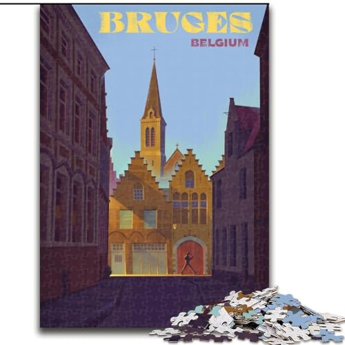 1000-teiliges Puzzle für Erwachsene und Jugendliche, Stadtbild von Brügge, Belgien, anspruchsvolles Spiel und Familienspiel, Wichtelgeschenke (50x75cm), 1000 Teile von NGZITNFXL