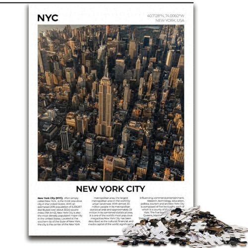 1000-teiliges Puzzle für Teenager, Geschenke, New York City, anspruchsvolles Spiel und Familienspiel, EIN Kunstwerk für 14-Jährige (50x75cm), 1000 Teile von NGZITNFXL