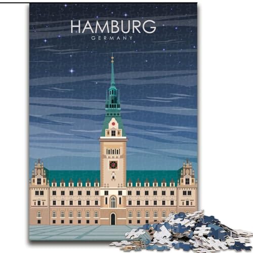 1000-teiliges Puzzle für Teenager, Hamburg-Reiseplakat, Lernspiele, Heimdekoration, Lernspiel für Geburtstag, Weihnachten (38x26cm), 1000 Teile von NGZITNFXL
