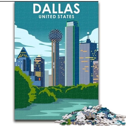 Puzzle 1000 Teile für Erwachsene, Geschenke, Dallas, Texas, USA, Lernspiele, Heimdekoration, ganze Familie (38x26cm), 1000 Teile von NGZITNFXL