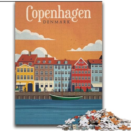 Puzzle 1000 Teile für Erwachsene, Kopenhagen, Familienspiel, Stressabbau, schwierige Herausforderung, Künstlersammlung, Bildende Kunst (38x52cm), 1000 Teile von NGZITNFXL