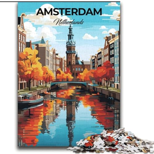 Puzzle für Erwachsene, 1000 Teile, Amsterdam, Niederlande, geeignet für Personen ab 14 Jahren, Lernspiel, Herausforderung, Spielzeug, Geschenk zum Geburtstag (38x52cm), 1000 Teile von NGZITNFXL