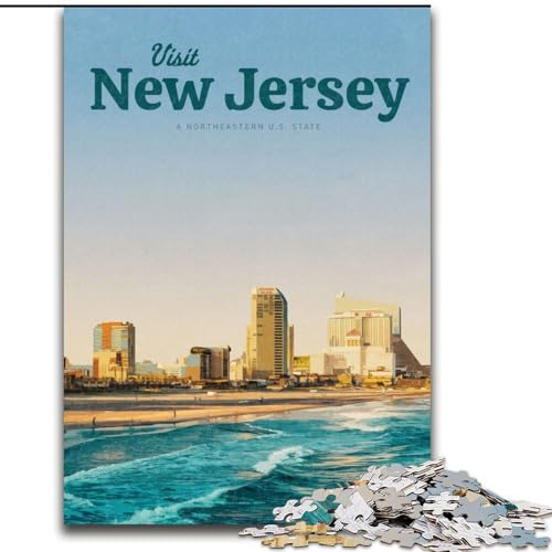 Puzzle für Erwachsene, 1000 Teile, Besuchen Sie New Jersey, anspruchsvolles Spiel und Familienspiel mit vollständig ineinandergreifenden, zufällig geformten Teilen (50x75cm), 1000 Teile von NGZITNFXL