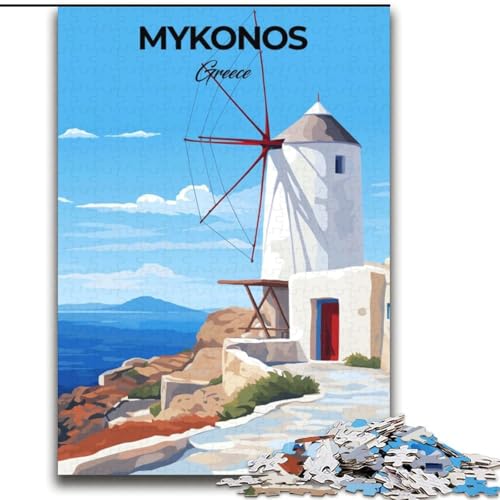 Puzzle für Erwachsene, 1000 Teile, Mykonos, Griechenland, Reise, anspruchsvolles Spiel und Familienspiel mit vollständig ineinandergreifenden, zufällig geformten Teilen (38x52cm), 1000 Teile von NGZITNFXL