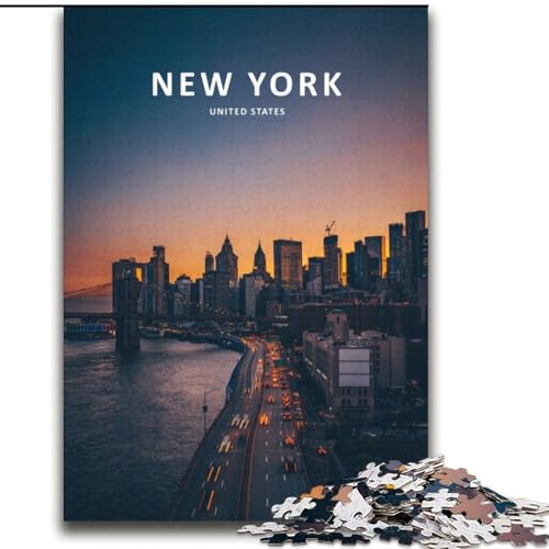 Puzzle für Erwachsene, 1000 Teile, New York City Nachtansicht, anspruchsvolles Spiel und Familienspiel mit vollständig ineinandergreifenden, zufällig geformten Teilen (38x52cm), 1000 Stück von NGZITNFXL