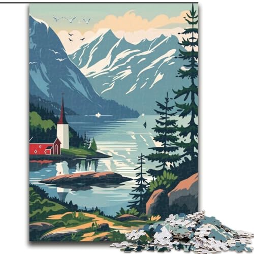 Puzzle für Erwachsene, 1000 Teile, schwierige norwegische Landschaft, dekomprimierendes intellektuelles Lernspielzeug, perfekte Dekoration (50x75cm), 1000 Stück von NGZITNFXL