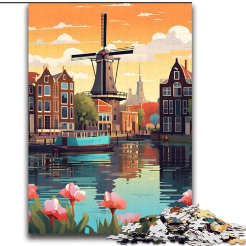 Puzzle für Erwachsene und Jugendliche, 1000 Teile, Amsterdamer Windmühlenreise, hilft dem Gehirn, süchtig machendes Spielzeug zur Förderung der Geduld, Geschenk zum Geburtstag (38x52cm), 1000 Teile von NGZITNFXL