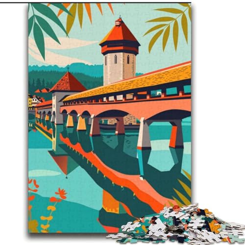 Puzzle für Erwachsene und Jugendliche, 1000 Teile, Luzerner Reiseplakat, hilft dem Gehirn, süchtig machendes Spielzeug zur Förderung der Geduld, Geschenk zum Geburtstag (38x52cm), 1000 Teile von NGZITNFXL
