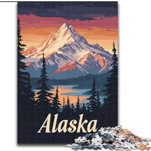 Puzzle für Erwachsene und Teenager, 1000 Teile, Alaska-Berg-Sonnenuntergang-Poster, pädagogisches Spielzeug zum Stressabbau, Geschenke für Freunde und Familie (50x75cm), 1000 Teile von NGZITNFXL