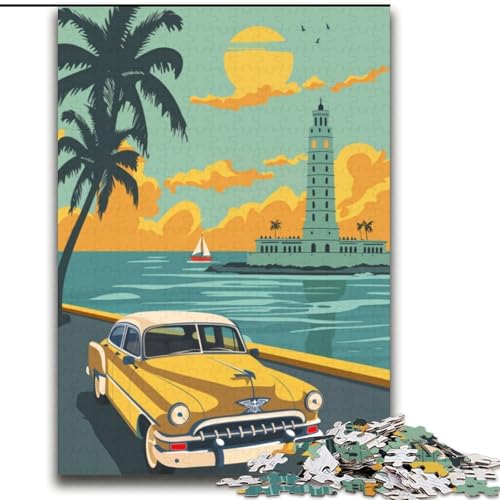 Puzzle für Jugendliche, 1000 Teile, Kuba-Reiseposter, Spielzeug, Denkspiel zur Heimdekoration, für Kinder ab 14 Jahren (38x52cm), 1000 Teile von NGZITNFXL