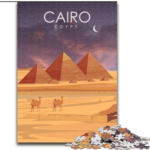 Puzzle für Teenager, 1000, Kairo, Ägypten, Pyramiden, Kunst, Familienspiel, Stressabbau, schwierige Herausforderung, Wichtelgeschenke (38x26cm), 1000 Teile von NGZITNFXL