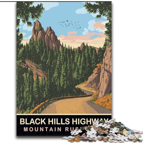 Puzzle für Teenager, 1000 Black Hills Highway, Familienspiel, Stressabbau, schwierige Herausforderung, Wichtelgeschenke (38x26cm), 1000 Teile von NGZITNFXL