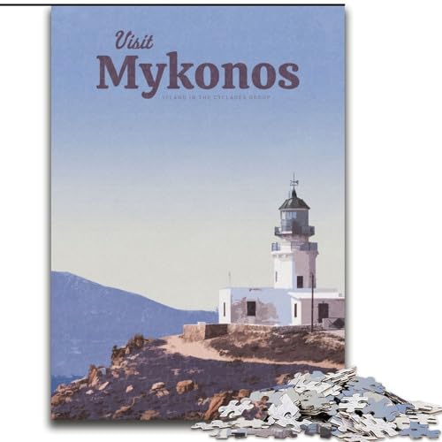 Puzzle für Teenager, 1000 Teile, Besuchen Sie Mykonos, Spielzeug, Denkspiel zur Heimdekoration, für Kinder ab 14 Jahren (50x75cm), 1000 Teile von NGZITNFXL