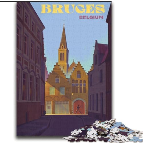 Puzzle für Teenager, 1000 Teile, Brügge, belgisches Stadtbild, anspruchsvolles Spiel und Familienspiel, EIN Kunstwerk für 14-Jährige (38x52cm), 1000 Teile von NGZITNFXL