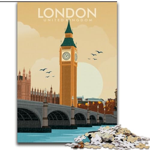 Puzzle für Teenager, 1000 Teile, London, England, Reisedruck, für Lernspiele, Herausforderung, Spielzeug, Künstlersammlung, Bildende Kunst (38x26cm), 1000 Teile von NGZITNFXL
