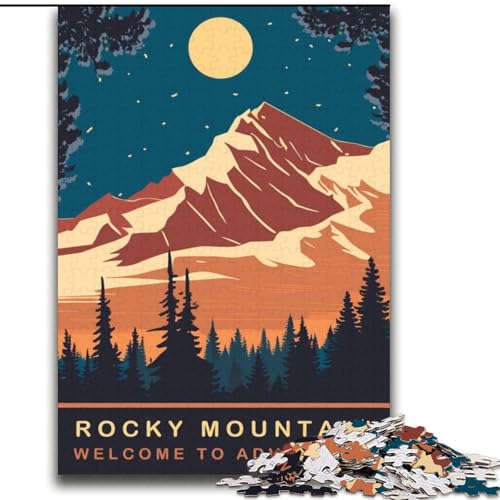 Puzzle für Teenager, 1000 Teile, Mond über Rocky Mountain, für Lernspiele, Herausforderung, Spielzeug, Künstlersammlung, Bildende Kunst (38x52cm), 1000 Teile von NGZITNFXL