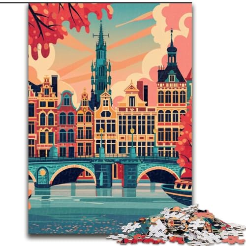 Puzzle für Teenager, 1000 Teile, Stadtbild von Brüssel, für Lernspiele, Herausforderung, Spielzeug, Künstlersammlung, Bildende Kunst (38x26cm), 1000 Teile von NGZITNFXL