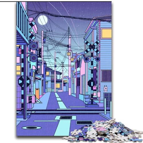 Puzzle für Teenager, 1000-teiliges Puzzle, Japanisches Nachtstadtbild, pädagogisches Familienspiel mit vollständig ineinandergreifenden, zufällig geformten Teilen (50x75cm), 1000 Stück von NGZITNFXL