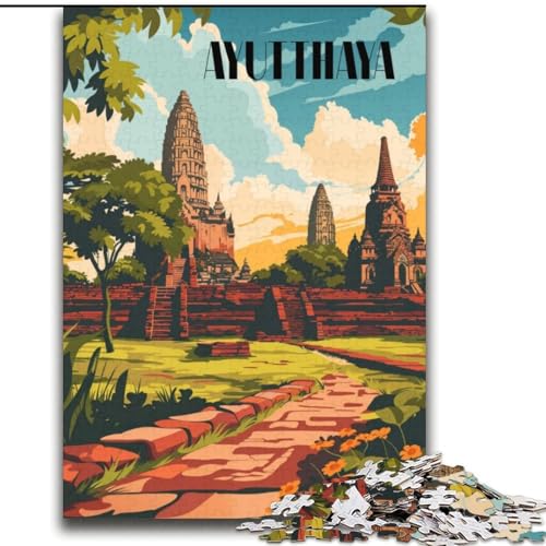 Puzzle für Teenager, Ayutthaya-Ruinen, anspruchsvolles Spiel und Familienspiel, ganze Familie (38x52cm), 1000 Teile von NGZITNFXL