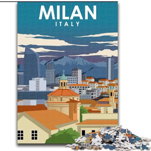 Puzzle für Teenager, Reiseplakat von Mailand, Italien Anspruchsvolles Spiel, Spielzeug, Geschenk für die ganze Familie, ab 14 Jahren (50x75cm), 1000 Teile von NGZITNFXL