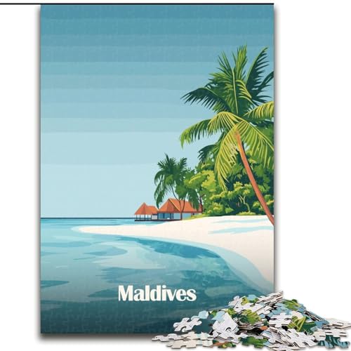 Puzzle für Teenager, Strandszene auf den Malediven, anspruchsvolles Spiel und Familienspiel, ganze Familie (38x26cm), 1000 Teile von NGZITNFXL