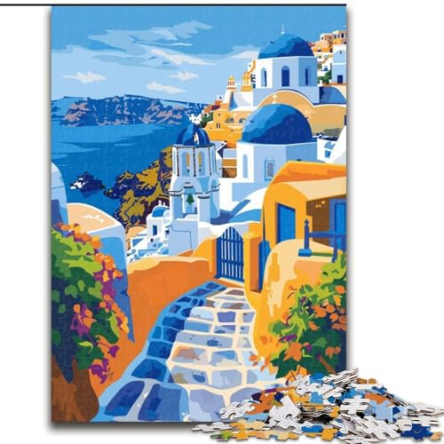 Puzzle für Teenager, griechische Insel Santorini, anspruchsvolles Spiel und Familienspiel, ganze Familie (50x75cm), 1000 Teile von NGZITNFXL