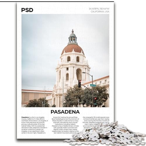 Puzzle mit 1000 Teilen für Erwachsene, Pasadena, Stressabbau, schwierige Herausforderung, jedes Teil ist einzigartig – anspruchsvolles Familienspaßspiel (38x26cm), 1000 Teile von NGZITNFXL