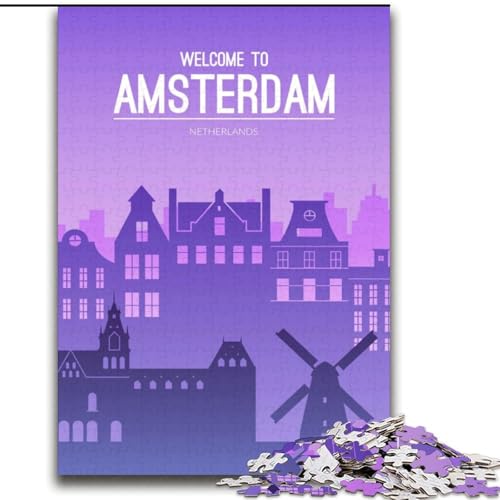 Puzzle mit 1000 Teilen für Teenager, Amsterdam, Niederlande Geeignet für Kinder ab 14 Jahren Anspruchsvolles Spiel Tolles Geschenk für Gaming (38x52cm), 1000 Teile von NGZITNFXL