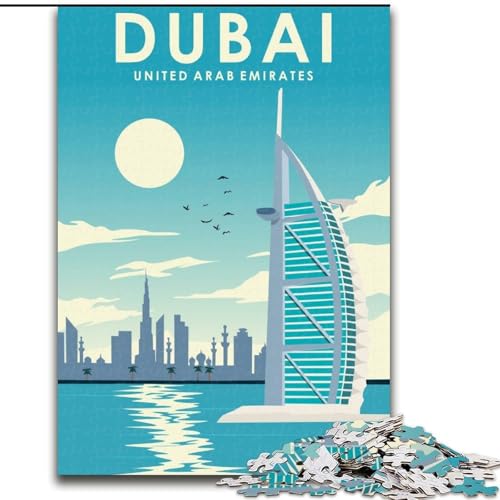 Puzzles für Erwachsene und Jugendliche, 1000 Teile, Dubai-Reiseplakat, hilft dem Gehirn, süchtig machendes Spielzeug zur Förderung der Geduld, Geschenk zum Geburtstag (50x75cm), 1000 Teile von NGZITNFXL