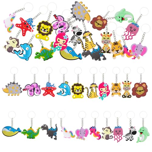 40 Stück Gadgets Geburtstag Party Kinder Schlüsselanhänger Tier Schlüsselanhänger Set Silikon Schlüsselhalter Spaß Geschenk Gunst Party Gunst Cartoon Geschenk Taschen Baby Mädchen Geschenk Taschen von NHDDGR