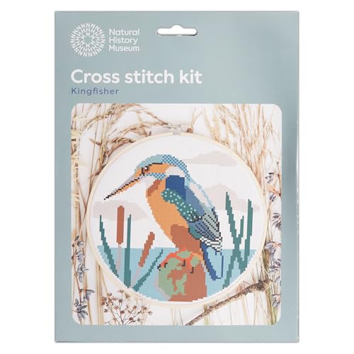NHM Naturgeschichte Museum Kreuzstich Kit Eisvogel 14cm Sticksets für Erwachsene Kreuzstich Kits für Erwachsene Anfänger Geschenkidee mit Stickmustern Stickset von NHM