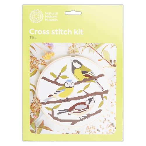 NHM Naturgeschichte Museum Kreuzstich Kit Meisen 14cm Sticksets für Erwachsene Kreuzstich Kits für Erwachsene Anfänger Geschenkidee mit Stickmustern Stickset von NHM