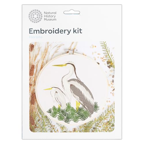 NHM Naturgeschichte Museum Stickrahmen Dekorationsset, Reiher-Design, 20,3 cm, Sticksets für Erwachsene und Kreuzstich-Sets für Erwachsene Anfänger, Geschenkidee, mit Stickmuster von NHM