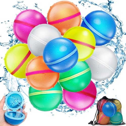 NHOWIN 12 Stück Wasserbomben Wiederverwendbar, 6 Farben Silikon Wasserbomben mit Mesh Bag für Kinder & Erwachsene, 1 Sekunde Magnet Selbstschließend Pool Spielzeug für Wasserschlachten, Schwimmbad NHOWIN 12 Stück Wasserbomben Wiederverwendbar, 6 Farben Silikon Wasserbomben mit Mesh Bag für Kinder & Erwachsene, 1 Sekunde Magnet Selbstschließend Pool Spielzeug für Wasserschlachten, Schwimmbad von NHOWIN