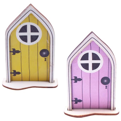 NHPY 2 Pcs Miniatur deko,Miniatur Tür Holz,Fairy Door and Windows for Trees, mini Fairy Garden Art,DIY puppenhaus zubehör,Miniatur zubehör von NHPY