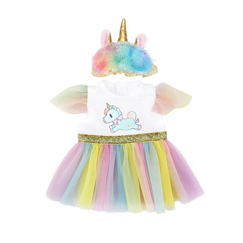 NHPY 3 Stück Puppenkleidung 43 cm, Kleidung, Born Baby Für Einhorn, Puppenkleidung Für New Born Baby Doll, Einhornmuster Strampler Und Rock Und Augenmaske Für 18" Puppen (40-45 cm A) von NHPY