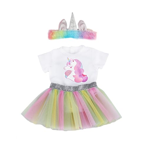 NHPY 3 Stück Puppenkleidung 43 cm, Kleidung, Einhorn, Puppenkleidung Für New Born Baby Doll, Einhornmuster Strampler Und Rock Und Stirnband Für 18" Puppen (40-45 cm B) von NHPY