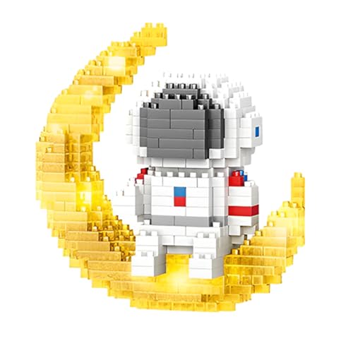 NHQZ 1 Stück Space Astronaut Mini Klemmbausteine Set mit LED, 368 Teile Astronaut Mond Micro Bausteine Figuren, Ideen Deko Modell Ostern Geschenke für Kinder Jugendliche Erwachsene von NHQZ