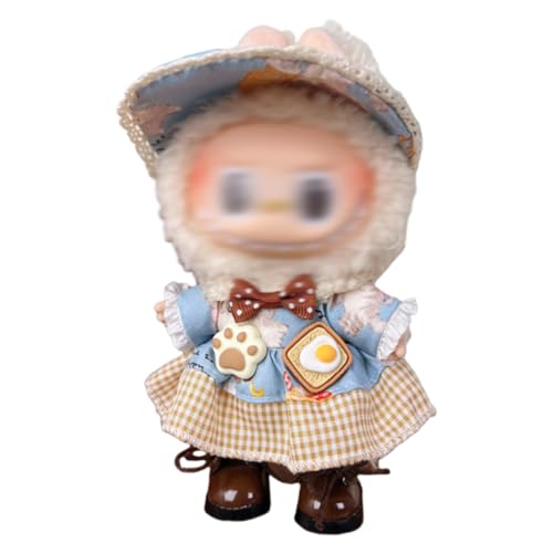 NHQZ Kleidung für 17 cm Labubu Puppe,Labubu Puppen Zubehör,Süße Puppenkleidung DIY Kinder Geschenk, 1 Mütze, 1 Strampler, ohne Puppe, Outfit mit brauner Fliege von NHQZ