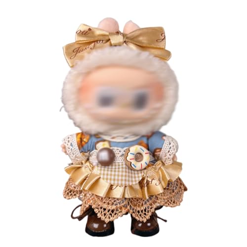 NHQZ Kleidung für 17 cm Labubu Puppe,Labubu Puppen Zubehör,Süße Puppenkleidung DIY Kinder Geschenk, 1 goldene Schleife, 1 Strampler, ohne Puppe, goldenes Donut-Set von NHQZ