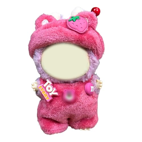 NHQZ Niedliche Mini Plüsch Puppen Kleidung Outfit：Erdbeer-Set-nur Bekleidungs zubehör für 17cm Labubu Puppen Pullover Hoodie Kleidung von NHQZ