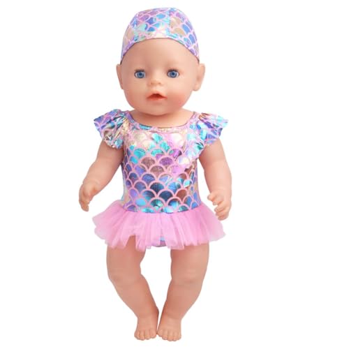 NHQZ Puppen Zubehör, Puppenkleidung, Schwimm-Set für Puppen, Badeanzug und Badekappe, für Badespaß an heißen Sommertagen, Rosa, 1 Stück von NHQZ