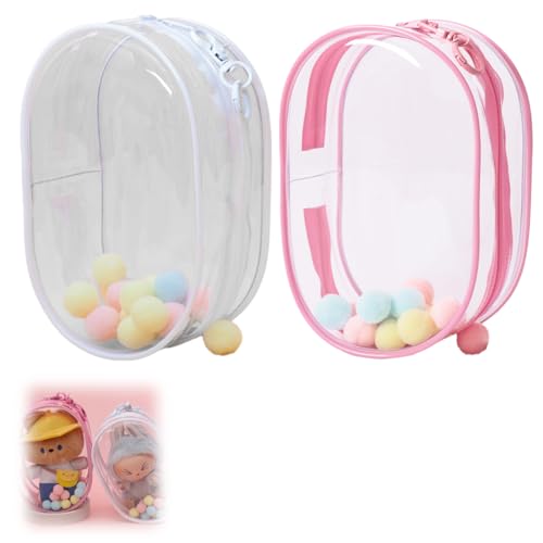 NHQZ Transparenter Plüschpuppe-Rucksack mit schlüsselanhänger, mini-Rucksack für 17 cm große Plüschpuppe-Puppe, inklusive schlüsselanhänger und Pompom (weiß, transparent) von NHQZ