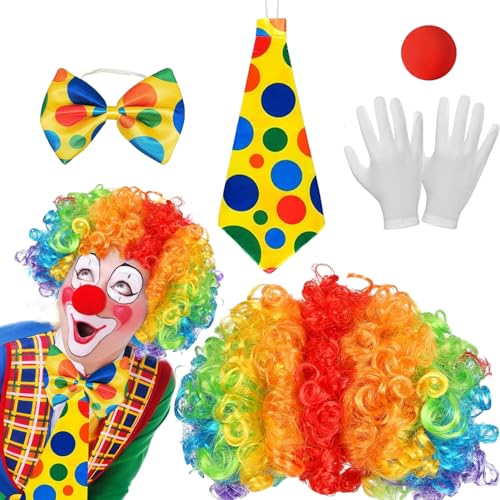 5PCS Clown Kostüm Herren & Damen Set, Clown Kostüm Erwachsene Set, Clown Kostüm Accessoires, Clown Lockenperücke Regenbogen fur Karneval, Fasching & Karneval Cosplay & Zirkus Requisiten 5PCS Clown Kostüm Herren & Damen Set, Clown Kostüm Erwachsene Set, Clown Kostüm Accessoires, Clown Lockenperücke Regenbogen fur Karneval, Fasching & Karneval Cosplay & Zirkus Requisiten von NHYDZSZ