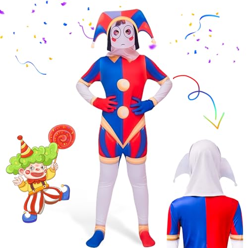 NHYDZSZ The Amazing Digital Circus Kostüm Pomni Costume Anime The Amazing Digital Circus Kostüm Pomni Cosplay Outfit Bodysuit für Kinder Karneval Cosplay Party Kostüm von NHYDZSZ
