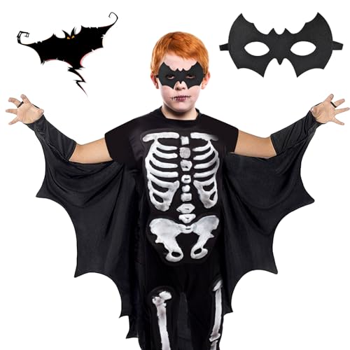NHYDZSZ Fledermauskostüm kinder Black Fledermausflügel Vampir Fledermausflügel Umhang + Fledermaus maske Faschingskostüme Karneval Halloween-Kostüm,für 3-13 Mädchen Junge von NHYDZSZ