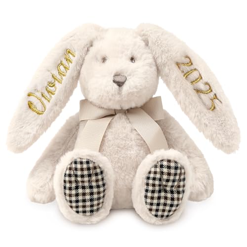 NIBESSER Personalisierte Kuscheltier Hase Schöne Plüschtier, Gestickter Text auf den Ohren Personalisierte Geschenke Andenken Geburtstage, Jubiläen, Weihnachten für Jungen und Mädchen, 21-31cm von NIBESSER